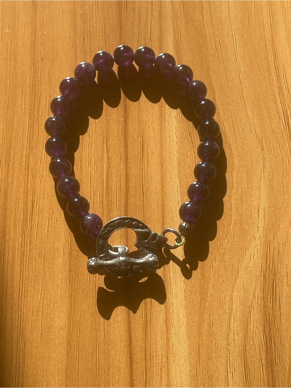 Purple  925 Beaded Toggle Bracelet -